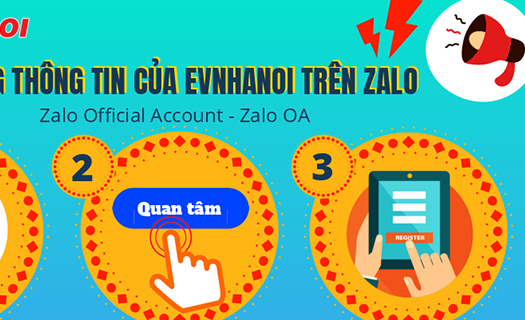 EVNHANOI cung cấp tiện ích nhận thông tin về điện qua Zalo