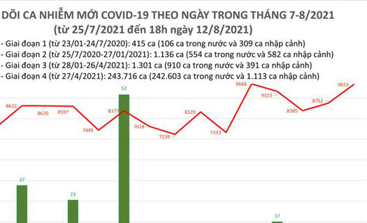 Việt Nam: Thêm 9.667 ca nhiễm mới trong ngày 12/8