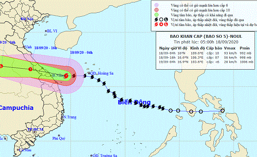 Bão số 5 giật cấp 12 đi vào đất liền từ Quảng Bình đến Quảng Nam
